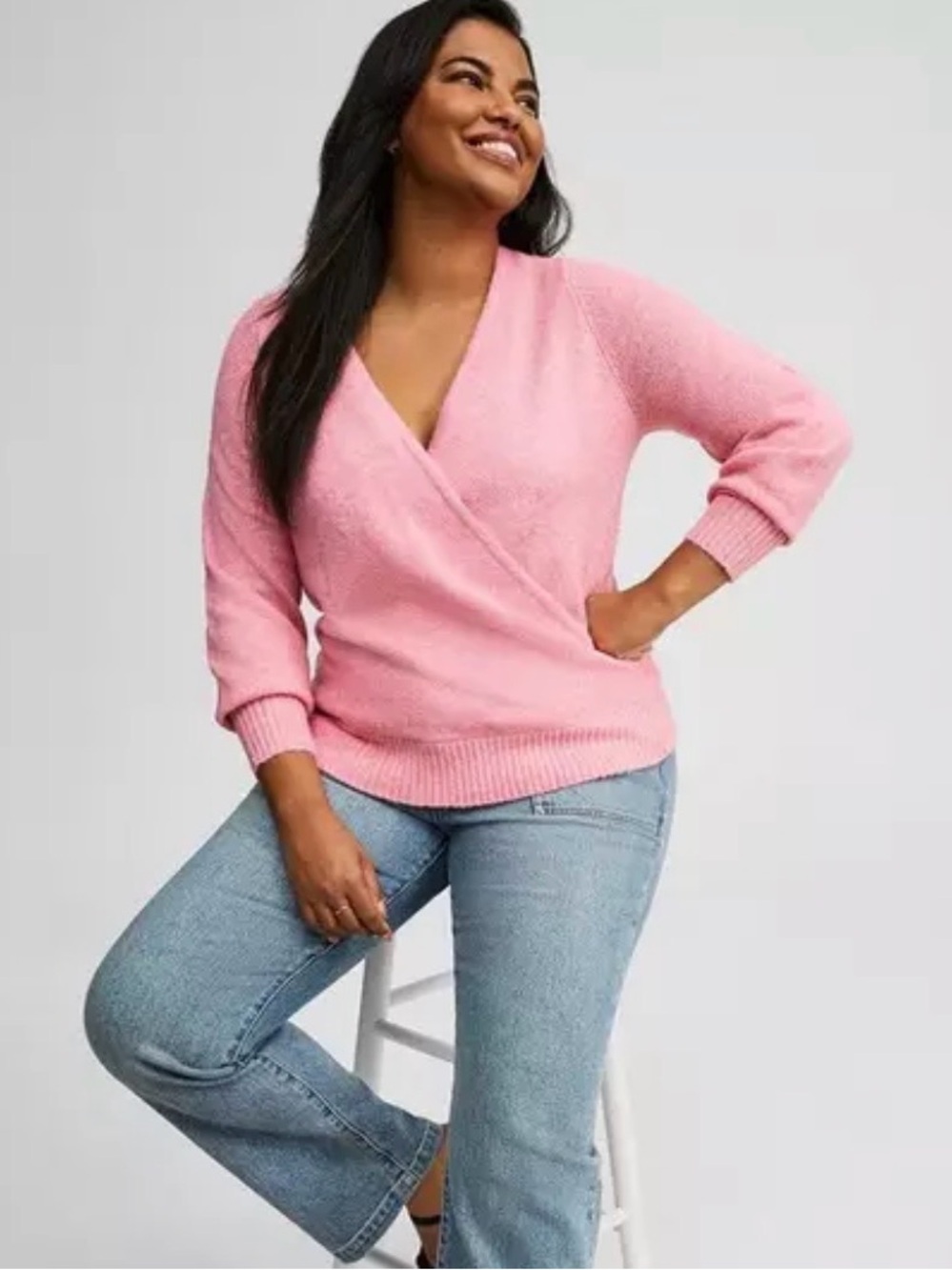torrid vegan cashmere Pink Surplice V-Neck Sweater